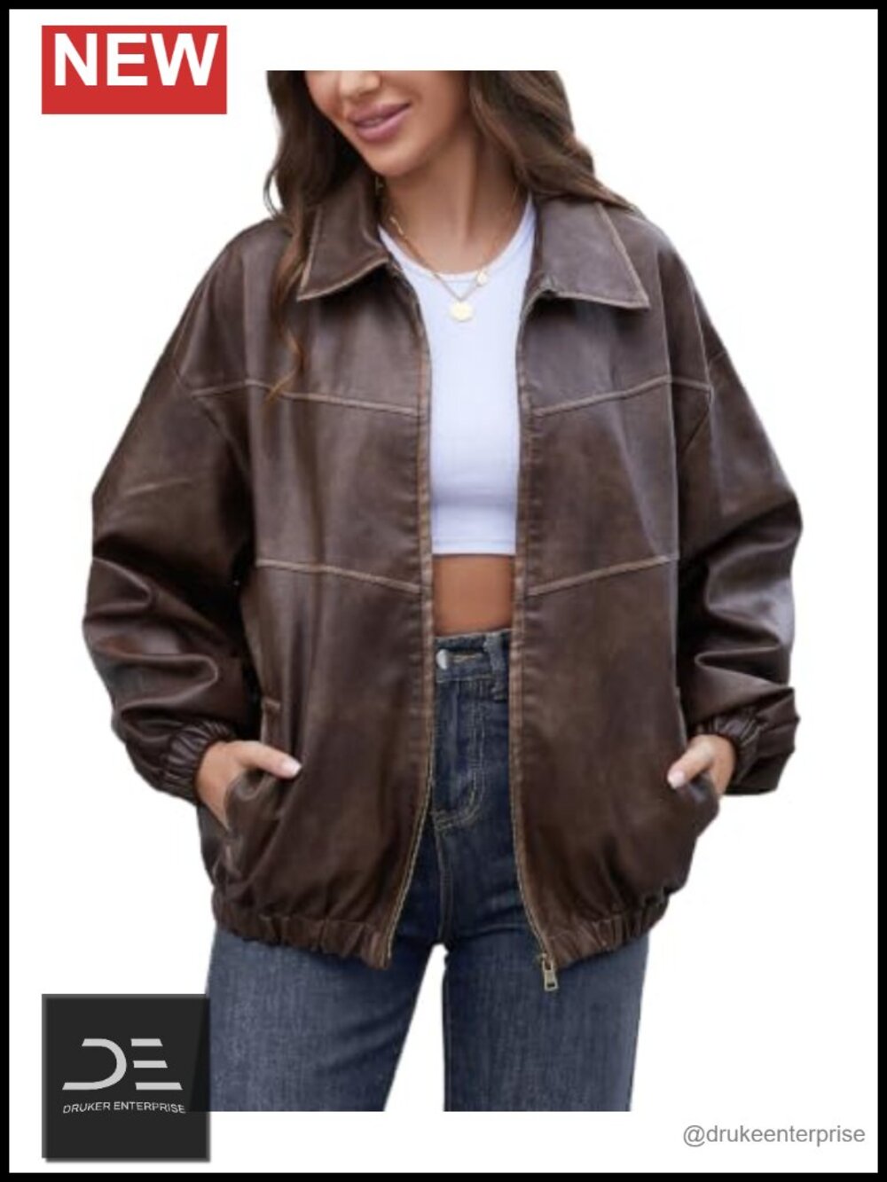 Oversized Faux Leather Jacket Y2K Vintage Moto Coat Fall